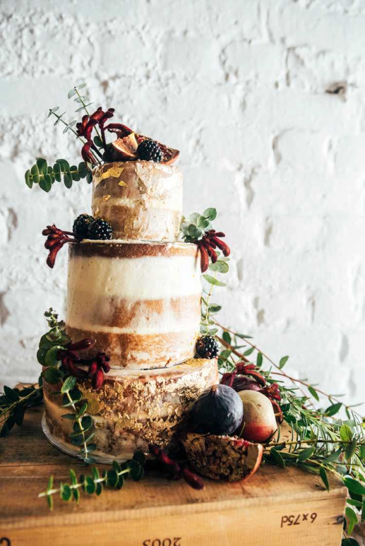 Semi Naked Cake Buttercream Sponge Fruit Flowers Celestial Feast Party Wedding Ideas http://www.threeflowersphotography.co.uk/