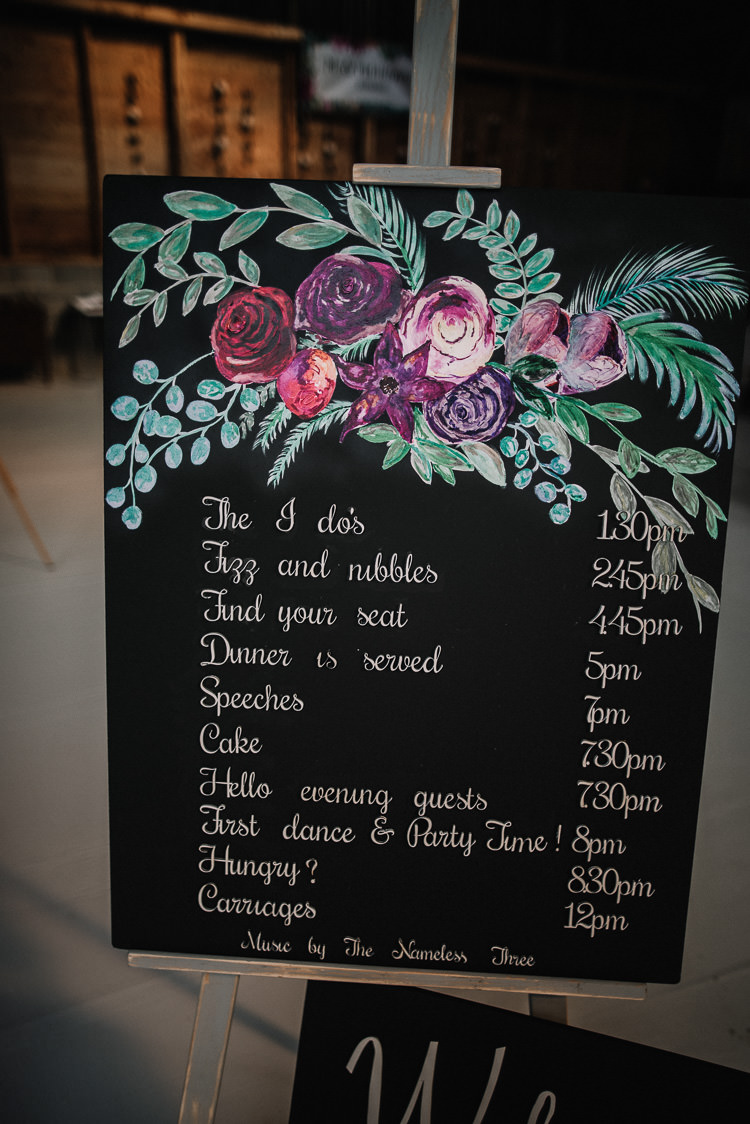 Black Chalk Board Sign Floral Order Day Luxe Rustic Autumn Berry Wedding http://www.oobaloosphotography.co.uk/