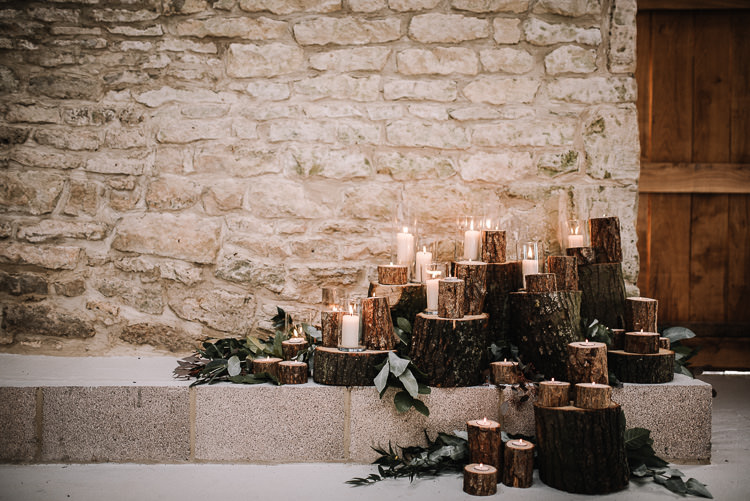 Logs Candles Decor Luxe Rustic Autumn Berry Wedding http://www.oobaloosphotography.co.uk/