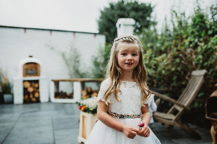 Flower Girl White Dress Colourful DIY Floral Luxe Barn Wedding http://www.joemather-photography.co.uk/