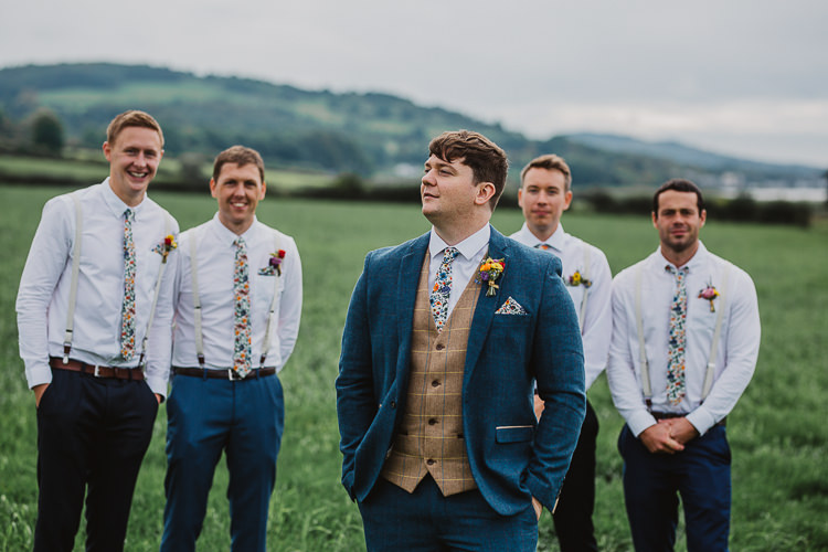 Groom Groomsmen Floral Ties Tweed Suits Braces Colourful DIY Floral Luxe Barn Wedding http://www.joemather-photography.co.uk/