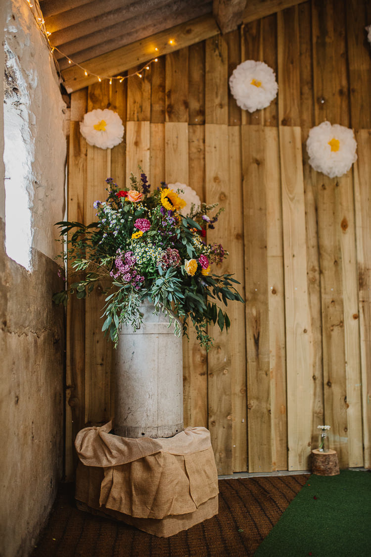 Flowers Milk Churn Colourful DIY Floral Luxe Barn Wedding http://www.joemather-photography.co.uk/