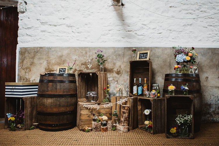 Wooden Crate Flowers Decor Colourful DIY Floral Luxe Barn Wedding http://www.joemather-photography.co.uk/