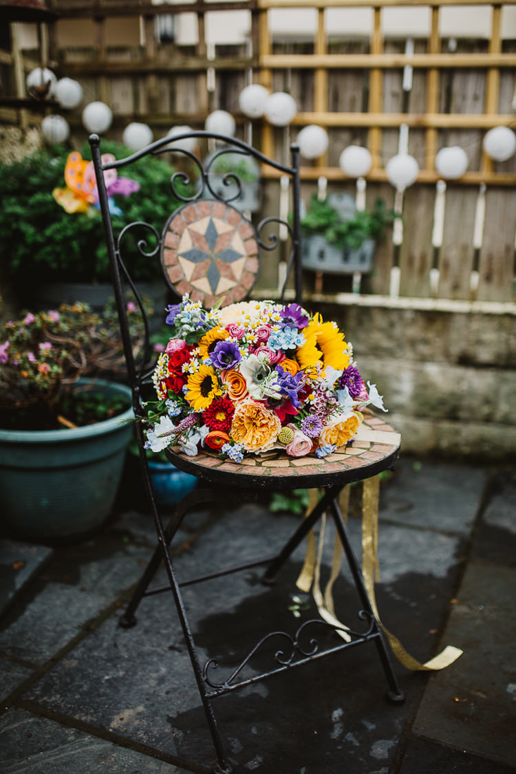 Bouquet Flowers Rose Daisy Sunflowers Bride Bridal Colourful DIY Floral Luxe Barn Wedding http://www.joemather-photography.co.uk/