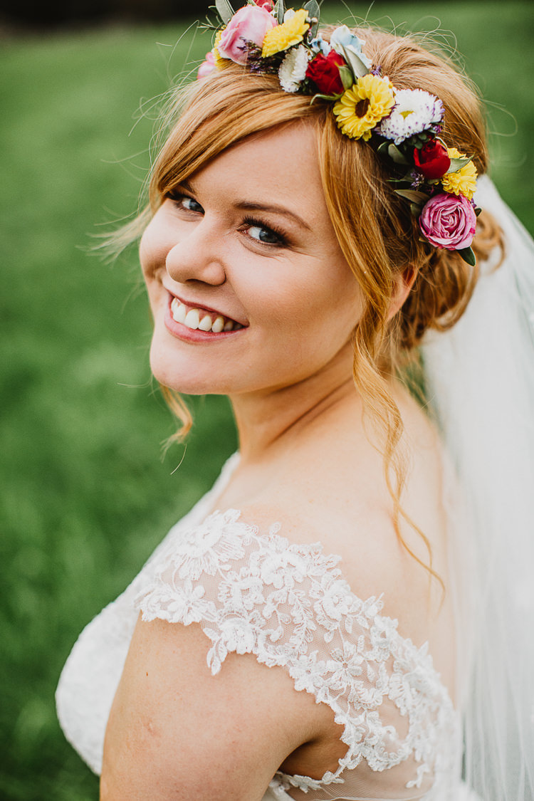 Flower Crown Bride Bridal Headdress Colourful DIY Floral Luxe Barn Wedding http://www.joemather-photography.co.uk/