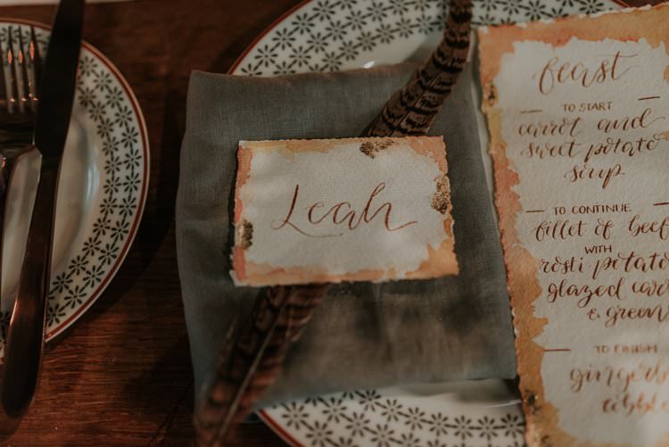 Calligraphy Stationery Paper Place Name Menu Autumn Hygge Wedding Ideas http://meganelle.co.uk/