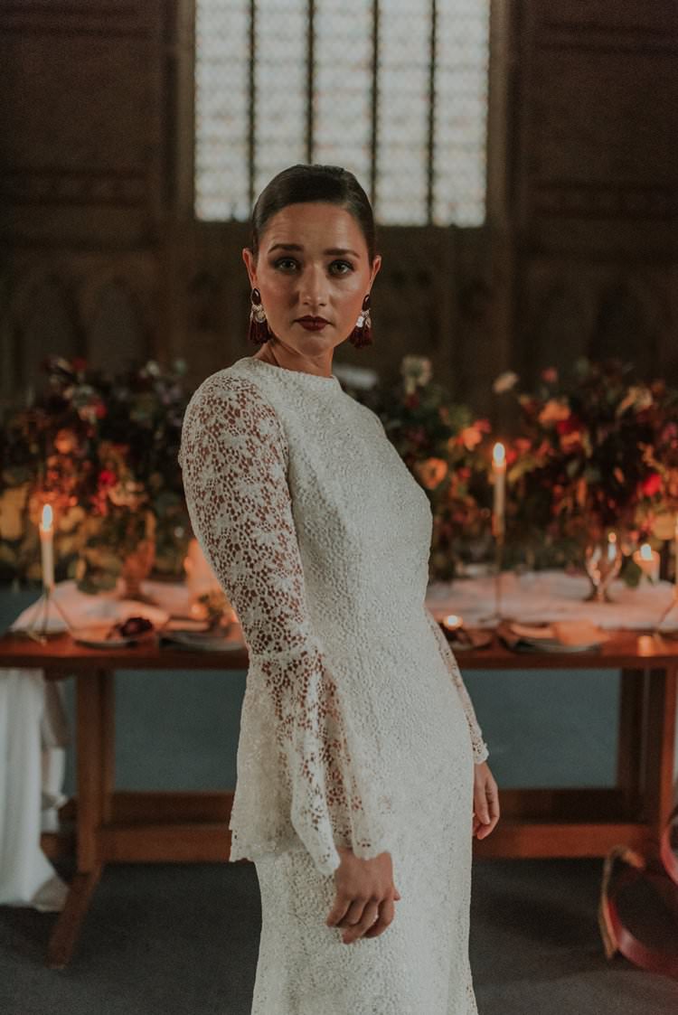 Bride Bridal Dress Gown Lace Sleeves Autumn Hygge Wedding Ideas http://meganelle.co.uk/