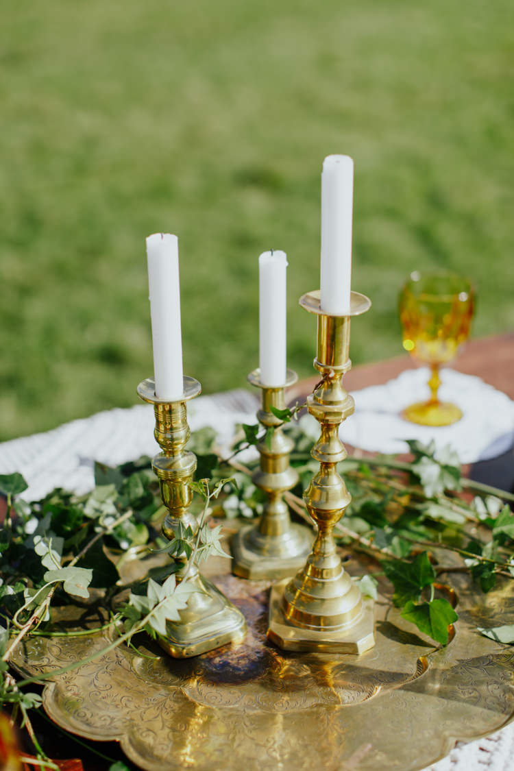 Gold Candle Sticks Bohemian Luxe Coastal Wedding Ideas https://www.tarastattonphotography.com/