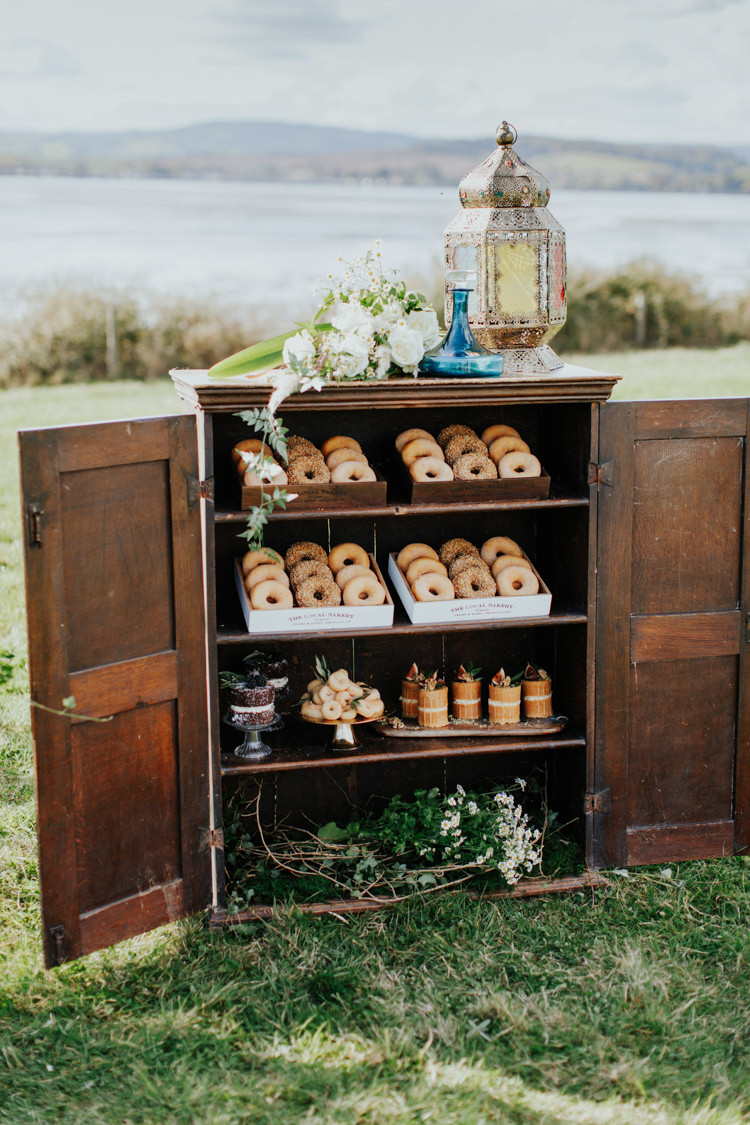 Donut Doughnut Stand Station Cakes Bohemian Luxe Coastal Wedding Ideas https://www.tarastattonphotography.com/