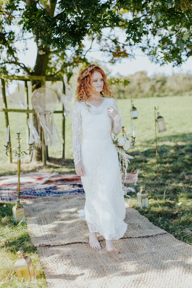 Vintage Lace Dress Gown Sleeves Bride Bridal Bare Foot Free Spritied Bohemian Luxe Coastal Wedding Ideas https://www.tarastattonphotography.com/