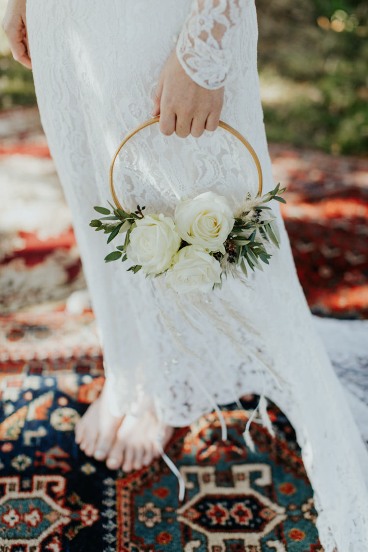 Hoop Flowers Bouquet Bride Bridal Bohemian Luxe Coastal Wedding Ideas https://www.tarastattonphotography.com/