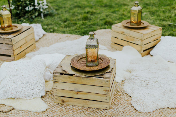 Crates Sheepskin Lanterns Decor Bohemian Luxe Coastal Wedding Ideas https://www.tarastattonphotography.com/