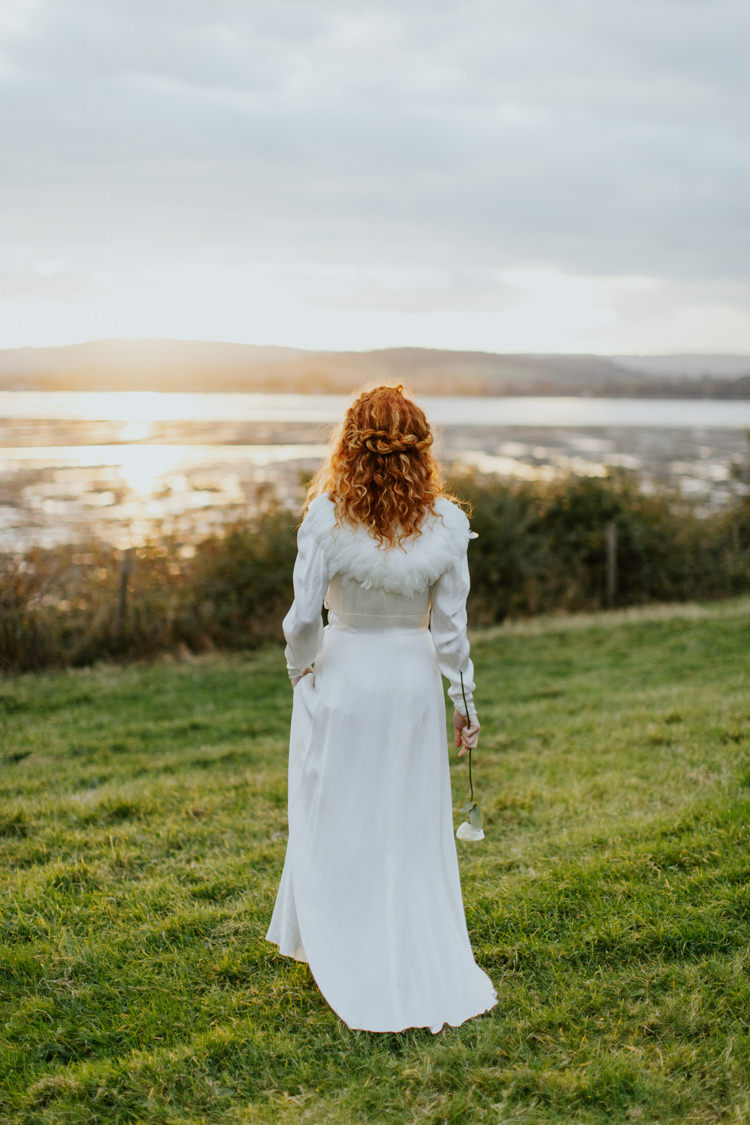 Vintage Silk Dress Sleeves Bride Bridal Gown Fur Bohemian Luxe Coastal Wedding Ideas https://www.tarastattonphotography.com/