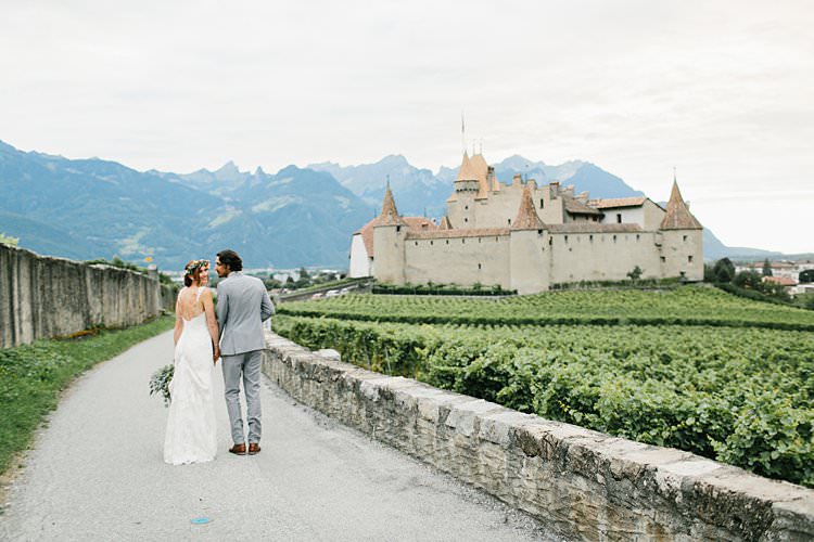 Beautiful Destination Mountains Summer Vineyards Fields Bride Groom | Romantic Castle Switzerland Wedding http://kbalzerphotography.com/