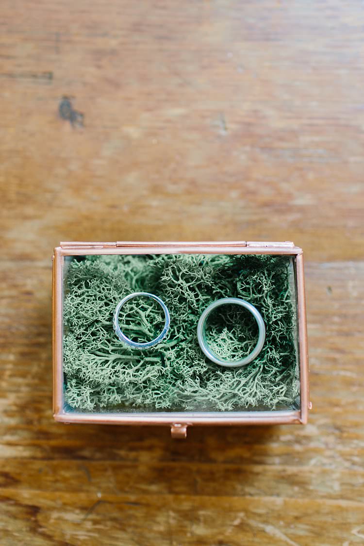 Destination Natural Wood Moss Brass Glass Box Rings Summer | Romantic Castle Switzerland Wedding http://kbalzerphotography.com/