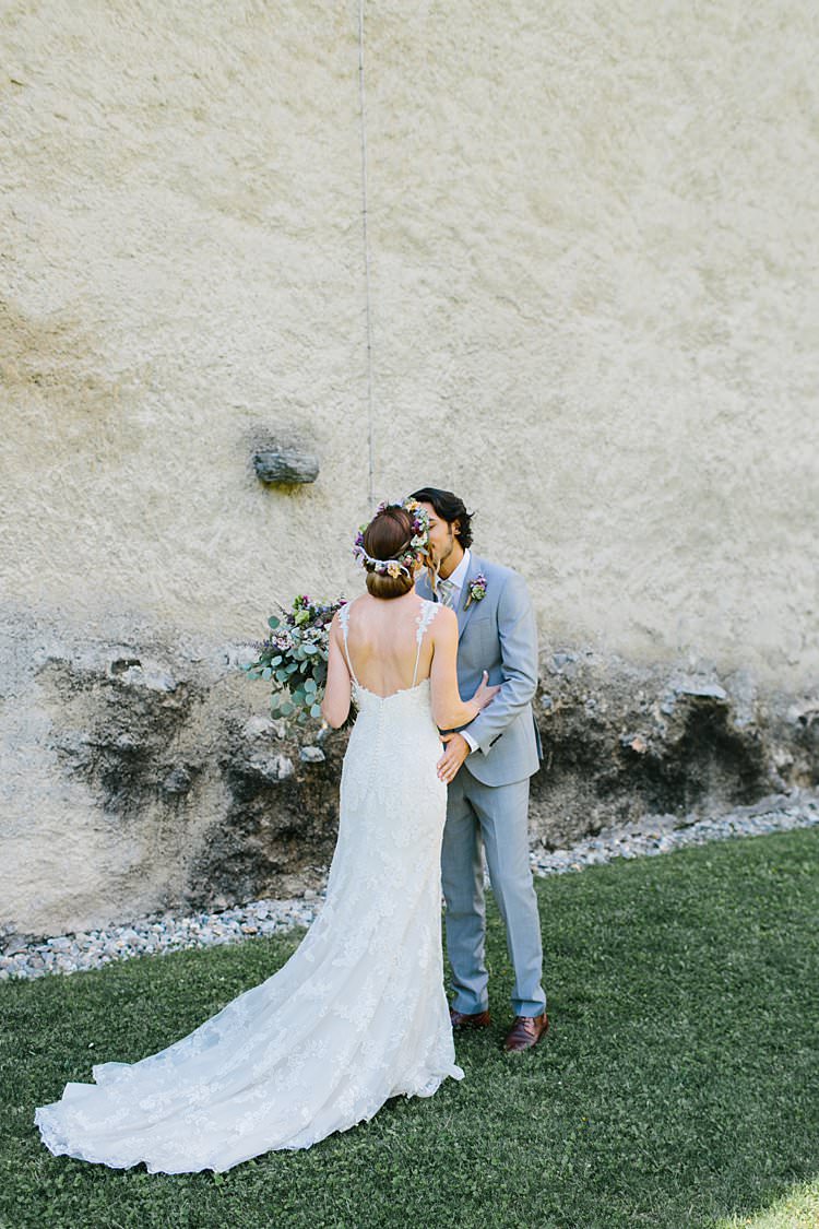 Destination Summer Sunny First Look Happy Groom Bride Kiss | Romantic Castle Switzerland Wedding http://kbalzerphotography.com/