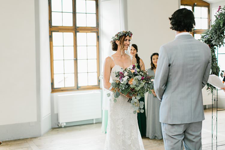 Destination Ceremony Bride Groom Aisle Wild Natural Bouquet Vows | Romantic Castle Switzerland Wedding http://kbalzerphotography.com/