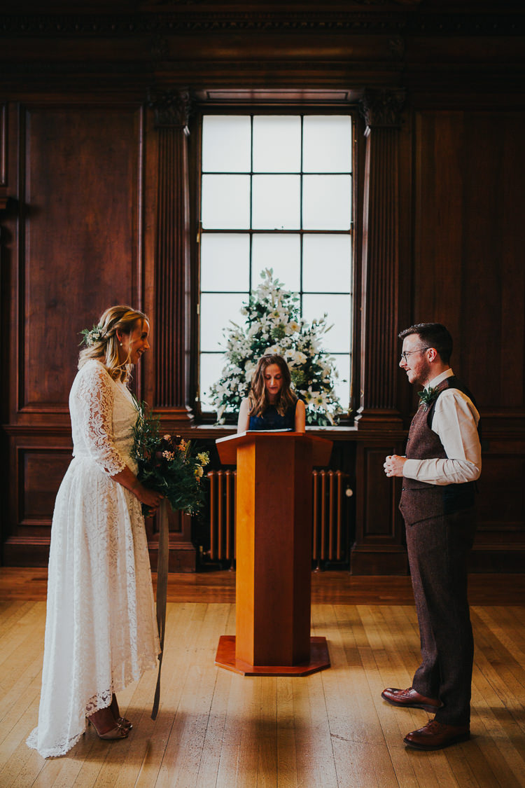 Wedding Civil Ceremony Town Hall Celebrant Bride Groom Bouquet | Cool Edinburgh City Elopement http://www.arcadiancity.co.uk/