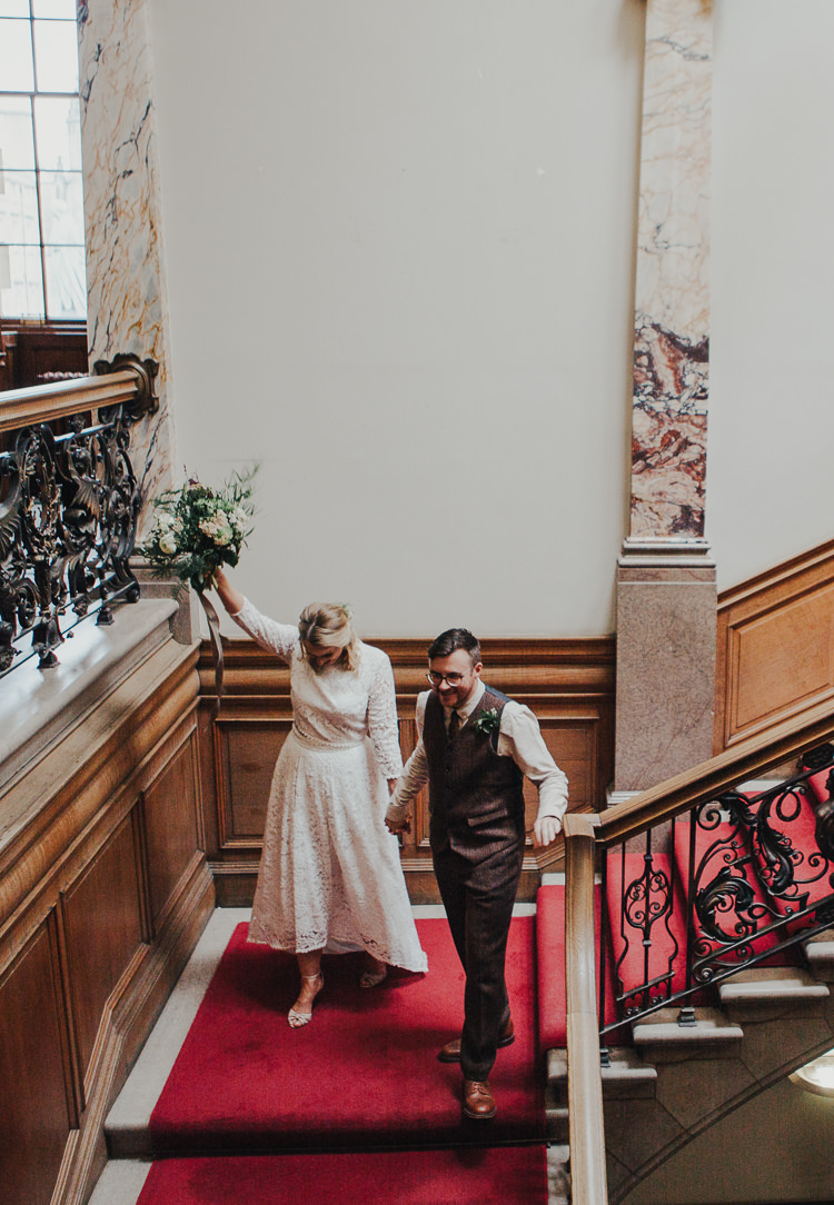 Wedding Civil Ceremony Town Hall Bride Grooms Marble Pillar Staircase | Cool Edinburgh City Elopement http://www.arcadiancity.co.uk/