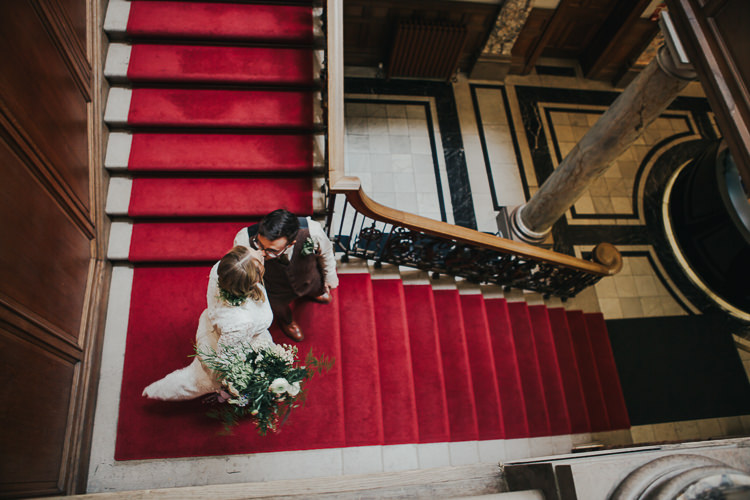 Wedding Civil Ceremony Town Hall Bride Groom Marble Pillar Staircase | Cool Edinburgh City Elopement http://www.arcadiancity.co.uk/