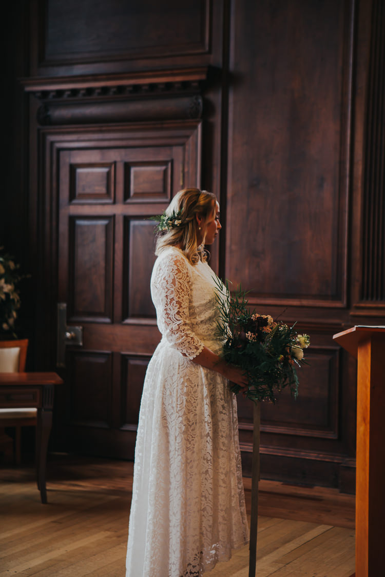 Wedding Civil Ceremony Town Hall Aisle Bride Bouquet Natural Hair | Cool Edinburgh City Elopement http://www.arcadiancity.co.uk/