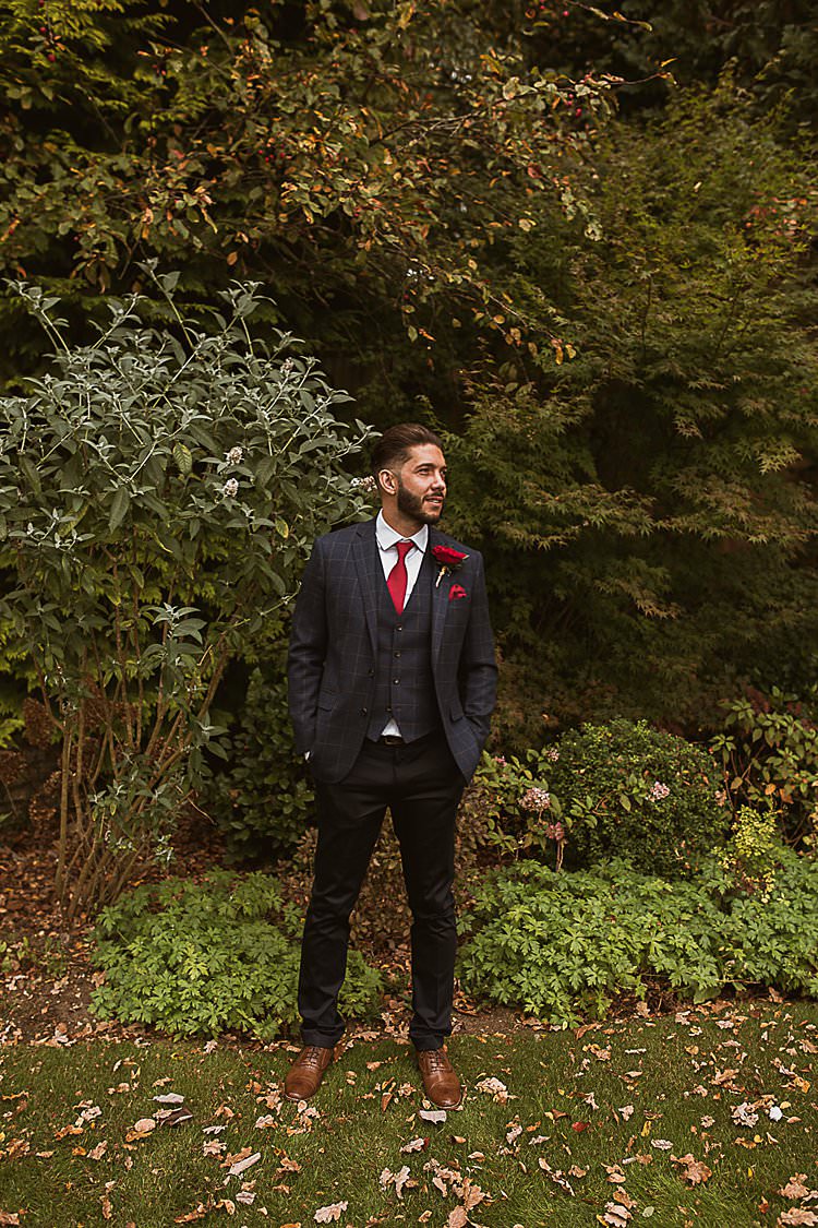 Nacy Check Suit Groom Beautiful Vibrant Dark Red Autumn Wedding http://thespringles.com/
