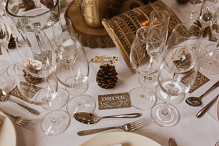 Pine Cone Place Setting Decor Beautiful Vibrant Dark Red Autumn Wedding http://thespringles.com/