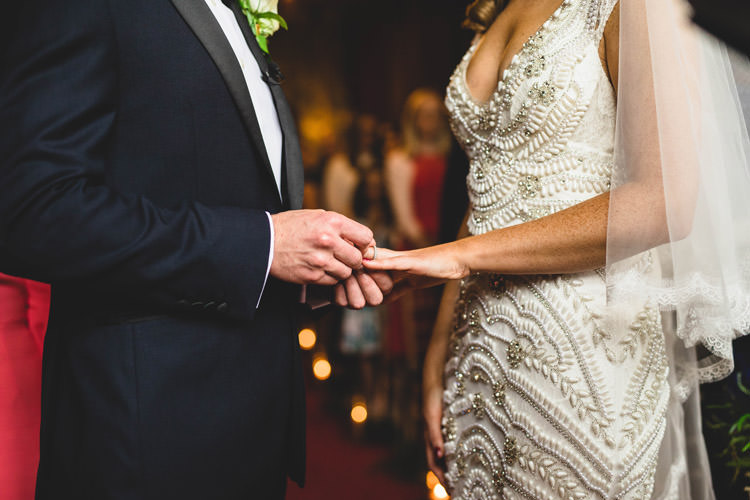 Bride Bridal Veil Dress Gown Embellished Fishtail Moss Bros Groom Navy Dinner Jacket Tuxedo Bow Tie Gold Sequins Marble Greenery Vintage Glamour Wedding https://www.tobiahtayo.com/