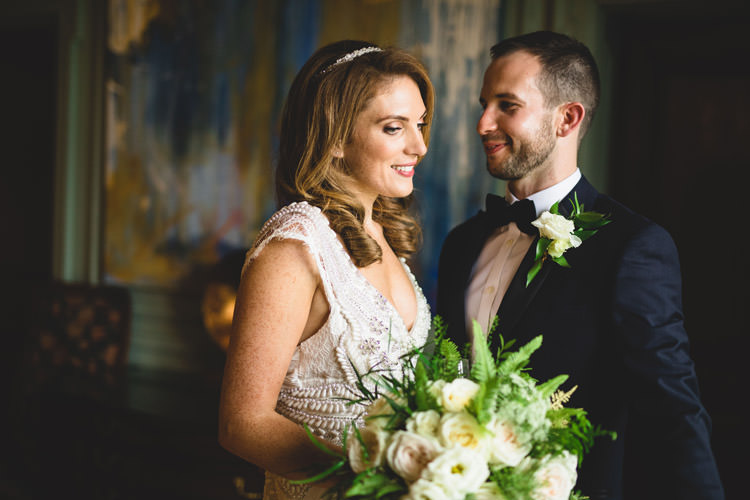 Bride Bridal Veil Dress Gown Embellished Fishtail Moss Bros Groom Navy Dinner Jacket Tuxedo Bow Tie Gold Sequins Marble Greenery Vintage Glamour Wedding https://www.tobiahtayo.com/