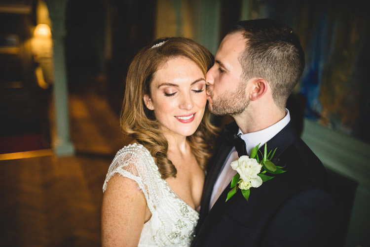 Bride Bridal Veil Dress Gown Embellished Fishtail Moss Bros Groom Navy Dinner Jacket Tuxedo Bow Tie Gold Sequins Marble Greenery Vintage Glamour Wedding https://www.tobiahtayo.com/