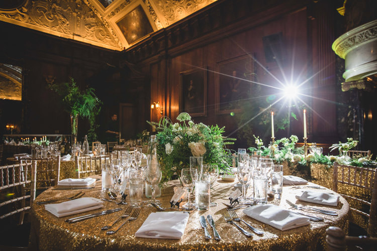 Table Centre Greenery Gold Sequins Marble Greenery Vintage Glamour Wedding https://www.tobiahtayo.com/