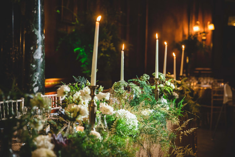 Candlesticks Foliage Top Table Greenery Gold Sequins Marble Greenery Vintage Glamour Wedding https://www.tobiahtayo.com/