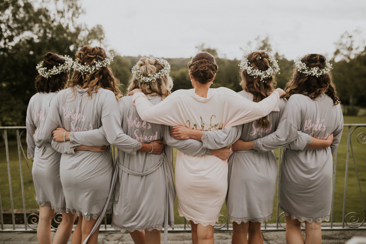 Bride Bridal Bridesmaids Bespoke Silk Gown Wrap Gypsophila Crowns Rustic Country Fun Autumn Farm Wedding http://natalyjphotography.com/