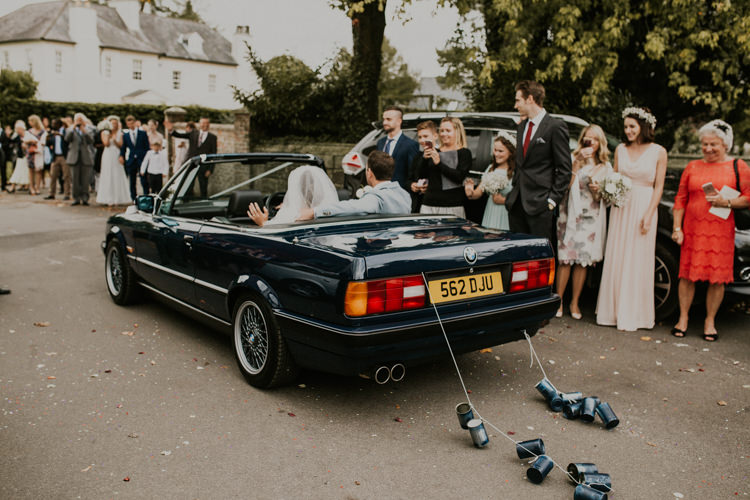 Vintage BMW Just Married Cans Rustic Country Fun Autumn Farm Wedding http://natalyjphotography.com/