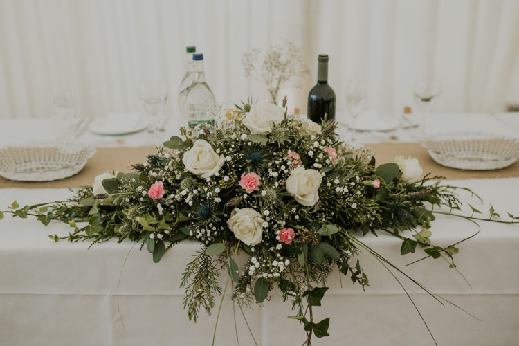 Top Table Flowers Floral Foliage Runner Rustic Country Fun Autumn Farm Wedding http://natalyjphotography.com/