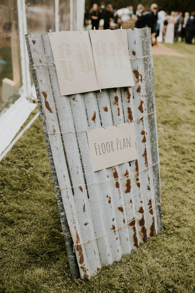 Table Plan Floor Plan Seating Chart Corrugated Iron Twine Pegs Rustic Country Fun Autumn Farm Wedding http://natalyjphotography.com/