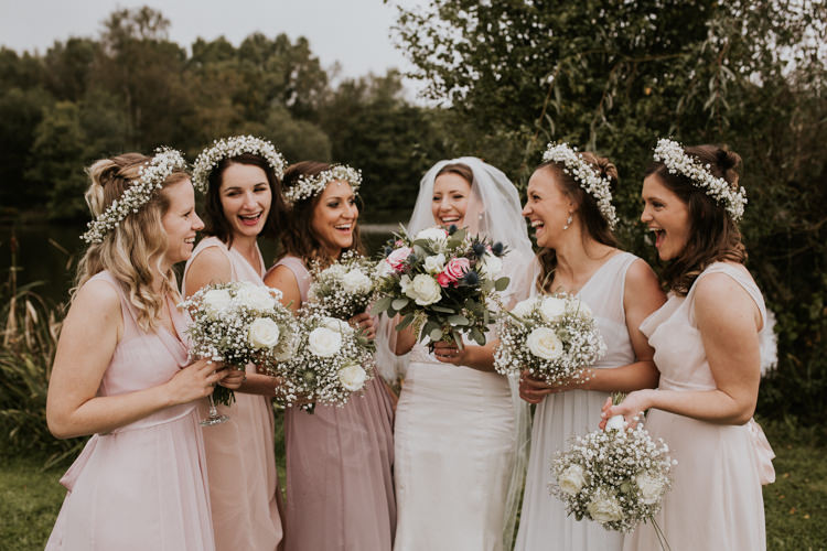 Bride Bridal Bridesmaids Pink Blush Dress Veil Gypsophila Crown Rustic Country Fun Autumn Farm Wedding http://natalyjphotography.com/
