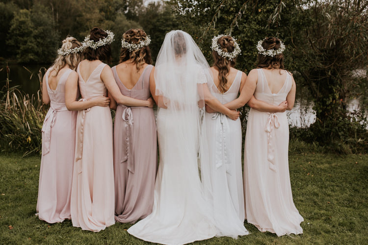 Bride Bridal Bridesmaids Pastel Pink Blush Sash Gypsophila Crowns Veil Rustic Country Fun Autumn Farm Wedding http://natalyjphotography.com/