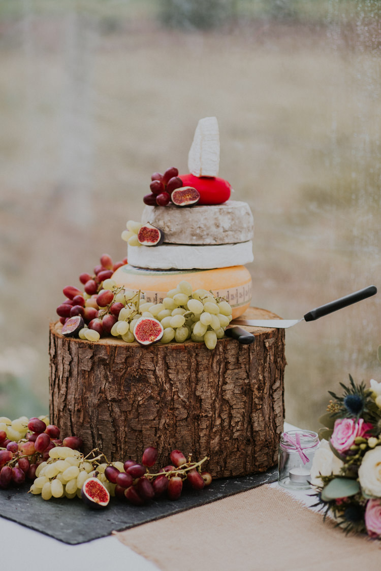 Cheese Tiered Cake Wood Slice Log Rustic Country Fun Autumn Farm Wedding http://natalyjphotography.com/