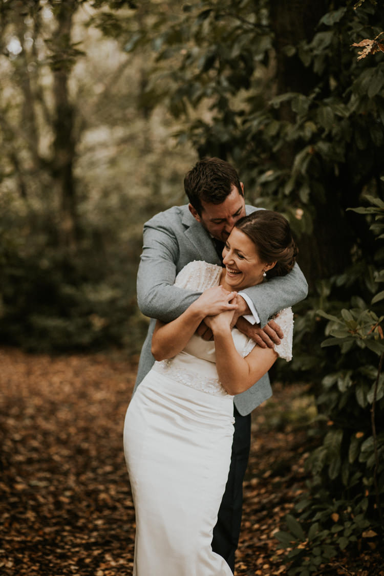 Bride Bridal Dress Gown Suit Supply Groom Mismatched Grey Blue Jacket Three Piece Waistcoat Rustic Country Fun Autumn Farm Wedding http://natalyjphotography.com/