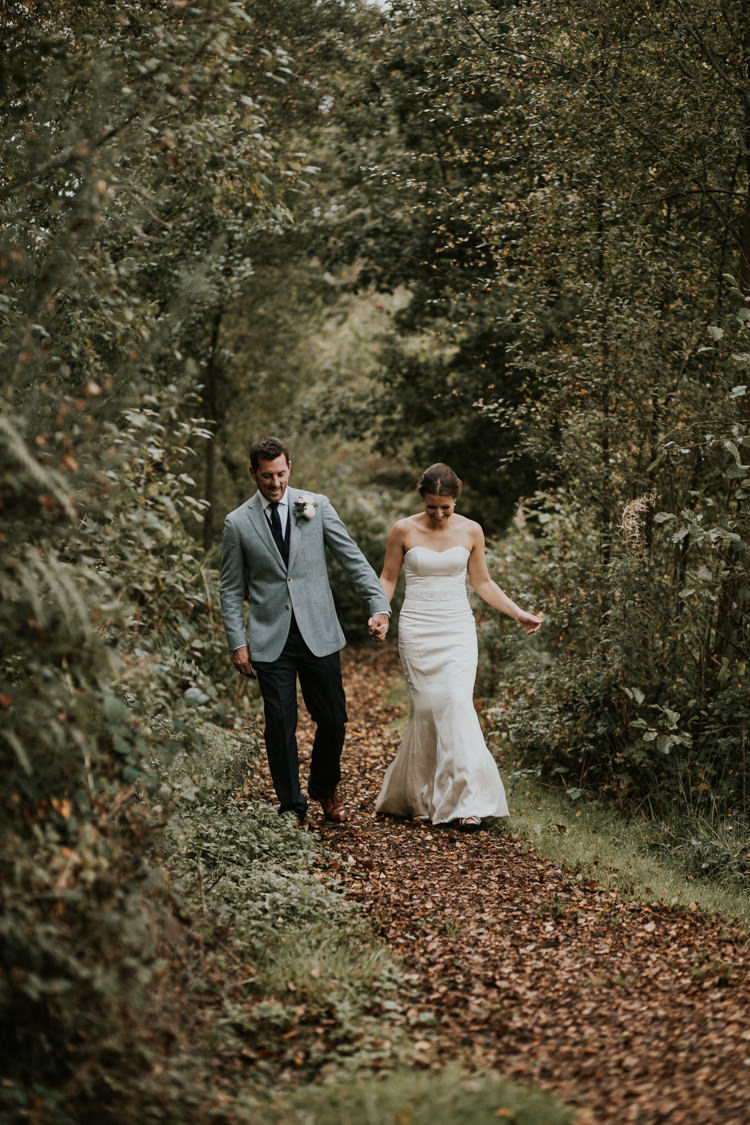 Bride Bridal Dress Gown Suit Supply Groom Mismatched Grey Blue Jacket Three Piece Waistcoat Rustic Country Fun Autumn Farm Wedding http://natalyjphotography.com/