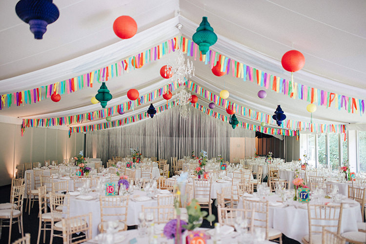 Marquee Rainbow Lanters Streamers Decoration English Country Garden Wedding Colourful Indian Party https://www.maytreephotography.co.uk/