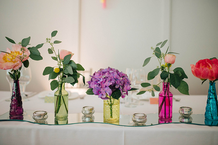 Flowers Bottles Decor Tables English Country Garden Wedding Colourful Indian Party https://www.maytreephotography.co.uk/