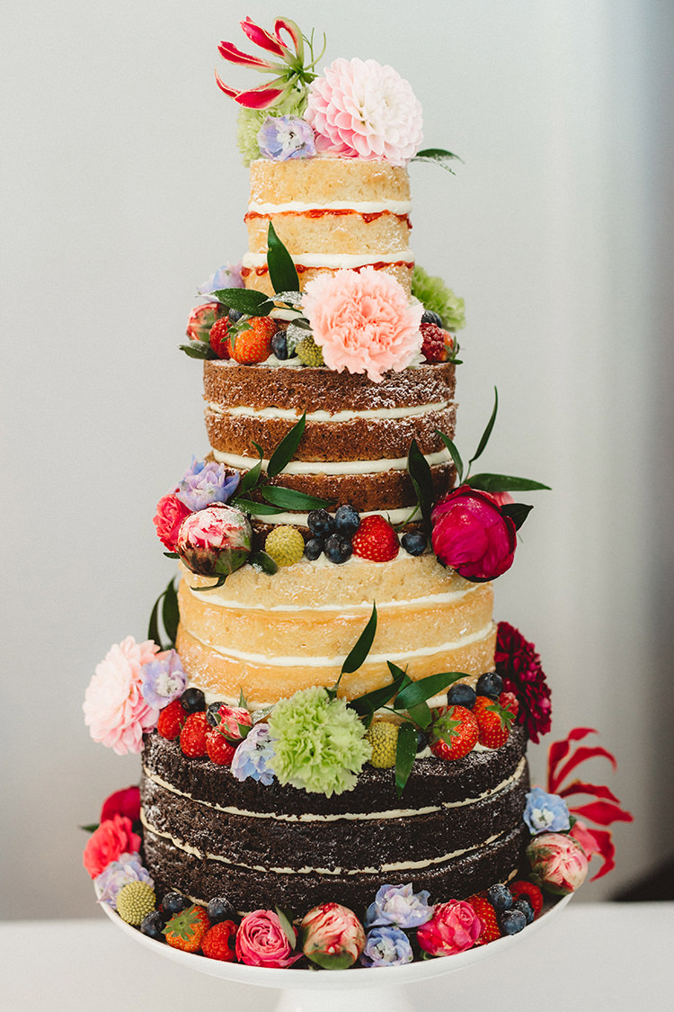 Naked Cake Layer Sponge Flowers Fruit English Country Garden Wedding Colourful Indian Party https://www.maytreephotography.co.uk/