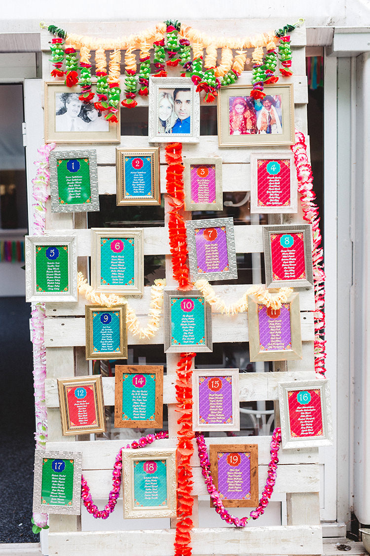 Seating Plan Table Chart Frames Wooden English Country Garden Wedding Colourful Indian Party https://www.maytreephotography.co.uk/