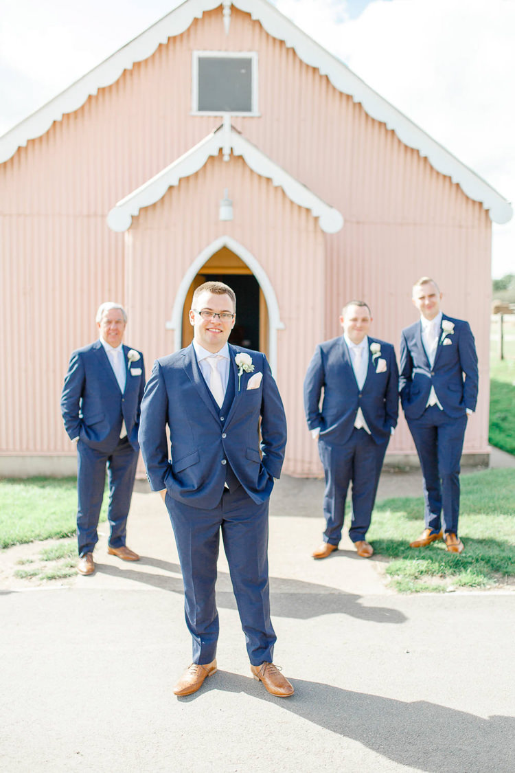 Navy Groom Groomsmen Suit Ties Tan Shoes Light Airy Pretty Pastel Pink Wedding http://whitestagweddings.com/