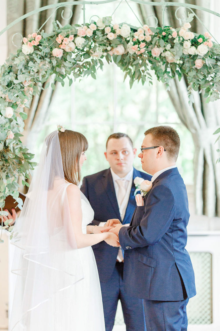 Flower Arch Ceremony Backdrop Light Airy Pretty Pastel Pink Wedding http://whitestagweddings.com/