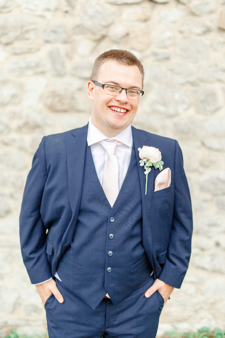 Navy Suit Tie Groom Light Airy Pretty Pastel Pink Wedding http://whitestagweddings.com/
