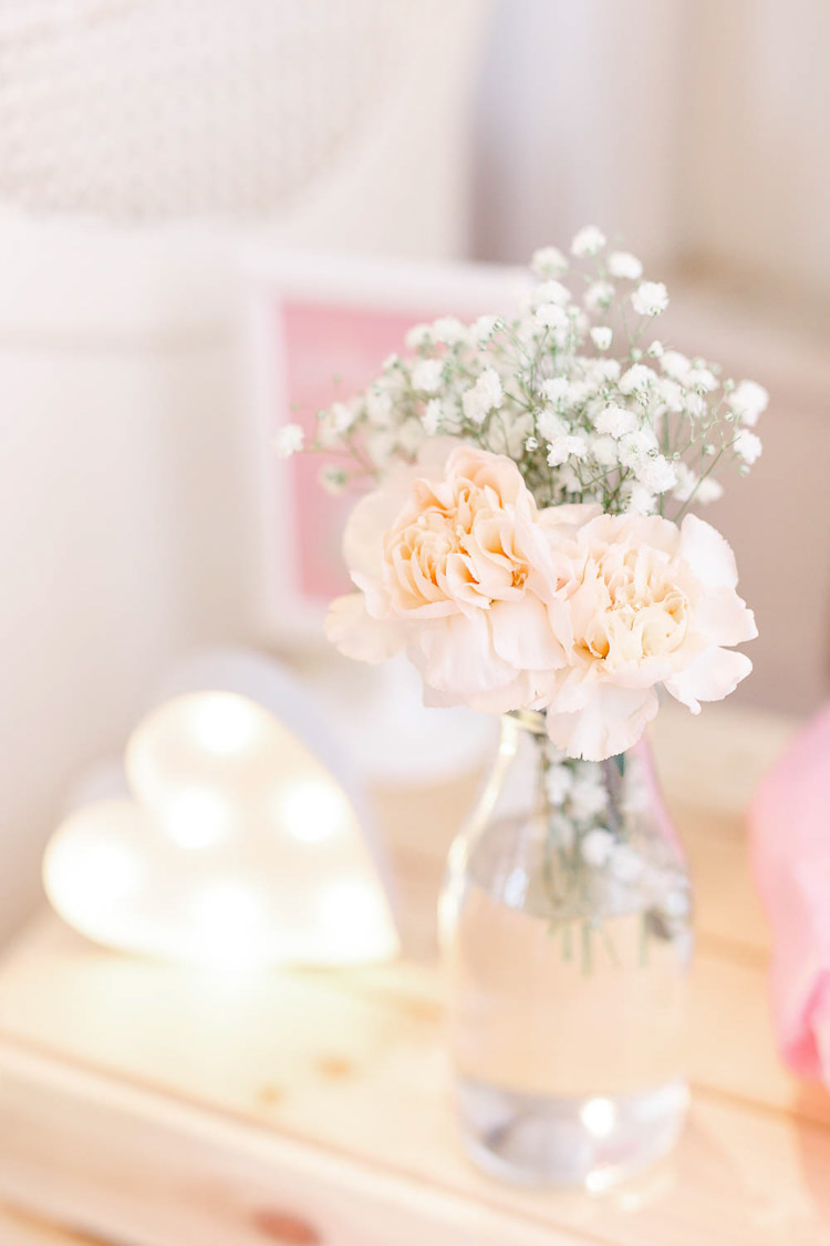 Bottle Flowers Light Airy Pretty Pastel Pink Wedding http://whitestagweddings.com/