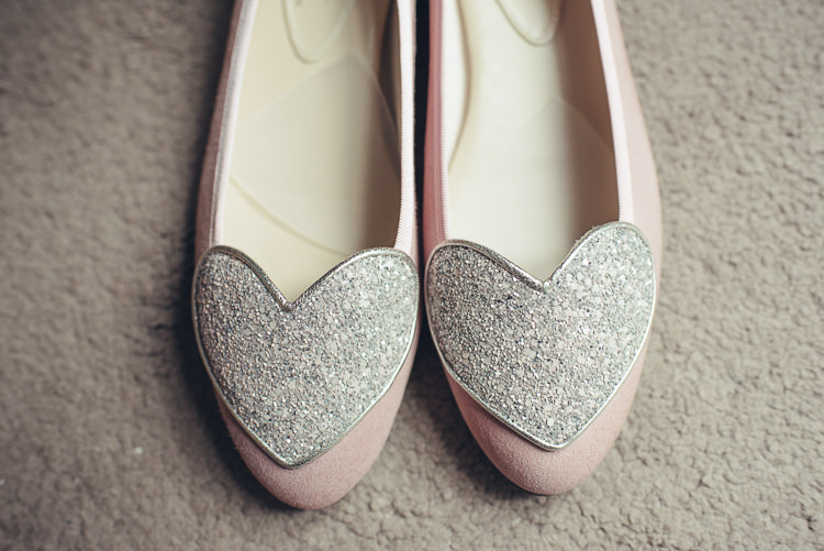 French Sole Cute Flat Bride Shoes Blush Sparkly Silver Heart Pink Quirky | Greenery Burgundy City Autumn Wedding http://lisahowardphotography.co.uk/